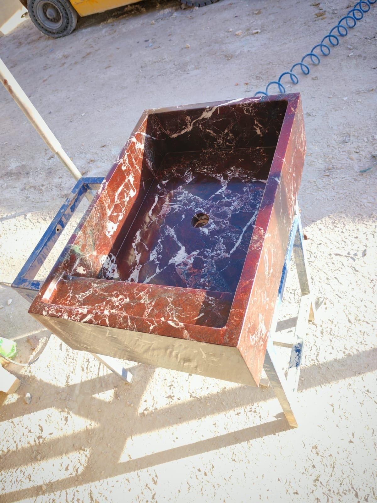 Red Marble Vessel Sink | Handmade Rectangular Bathroom Basin 4