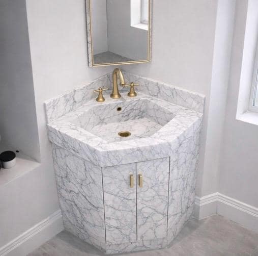 Handmade Carrara Marble Corner Sink Vanity | Custom Washbasin 3