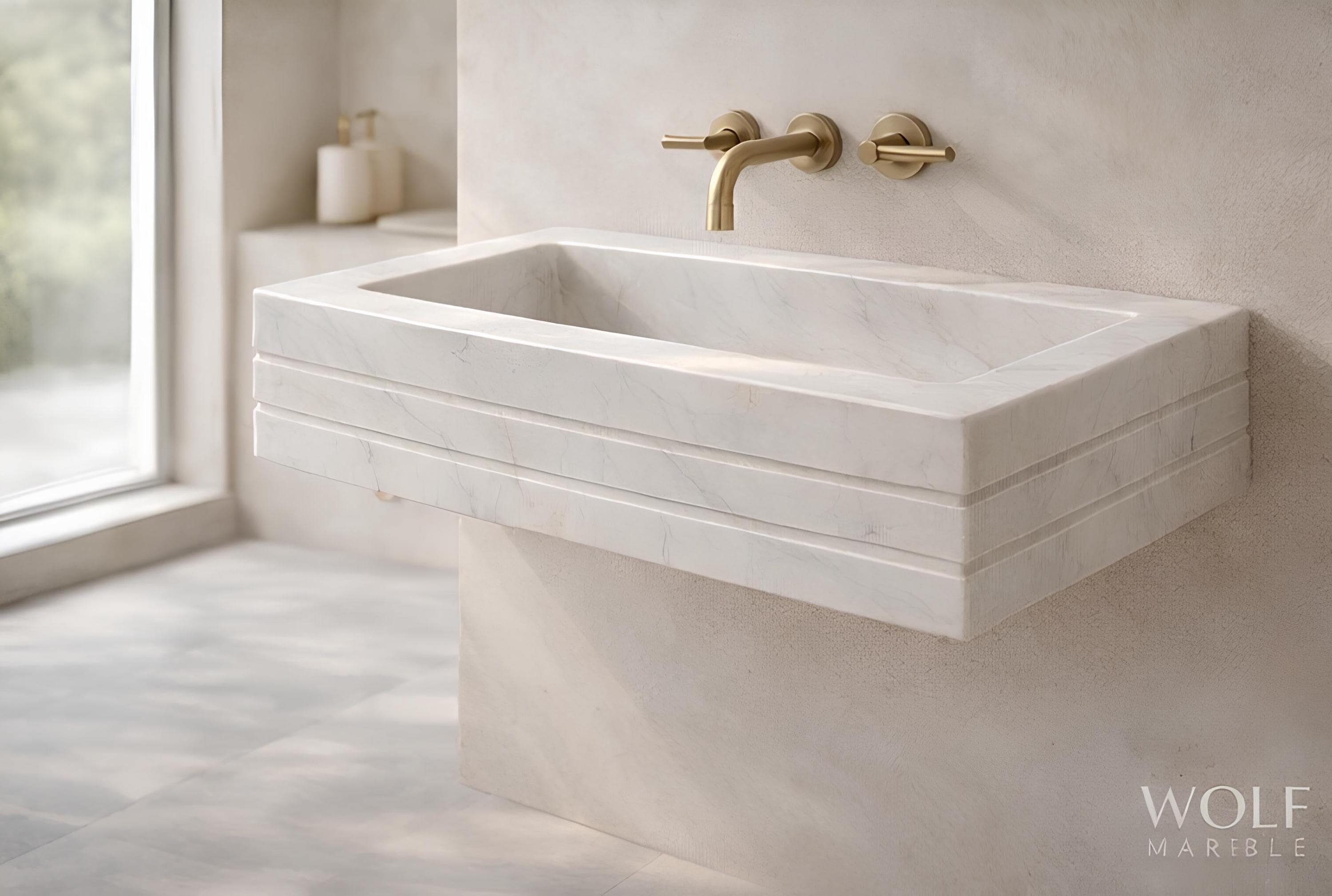 Handmade White Marble Sink – Ribbed Vanity Basin, Custom Size 4