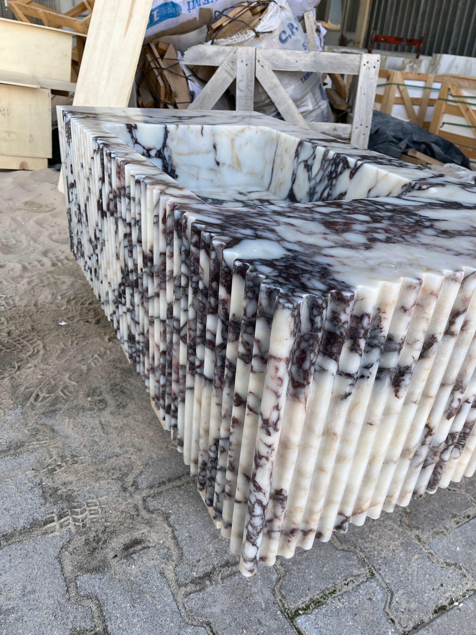 Custom Fluted Marble Block Sink – Calacatta Viola Style Vanity, Stone Bathroom Basin 4