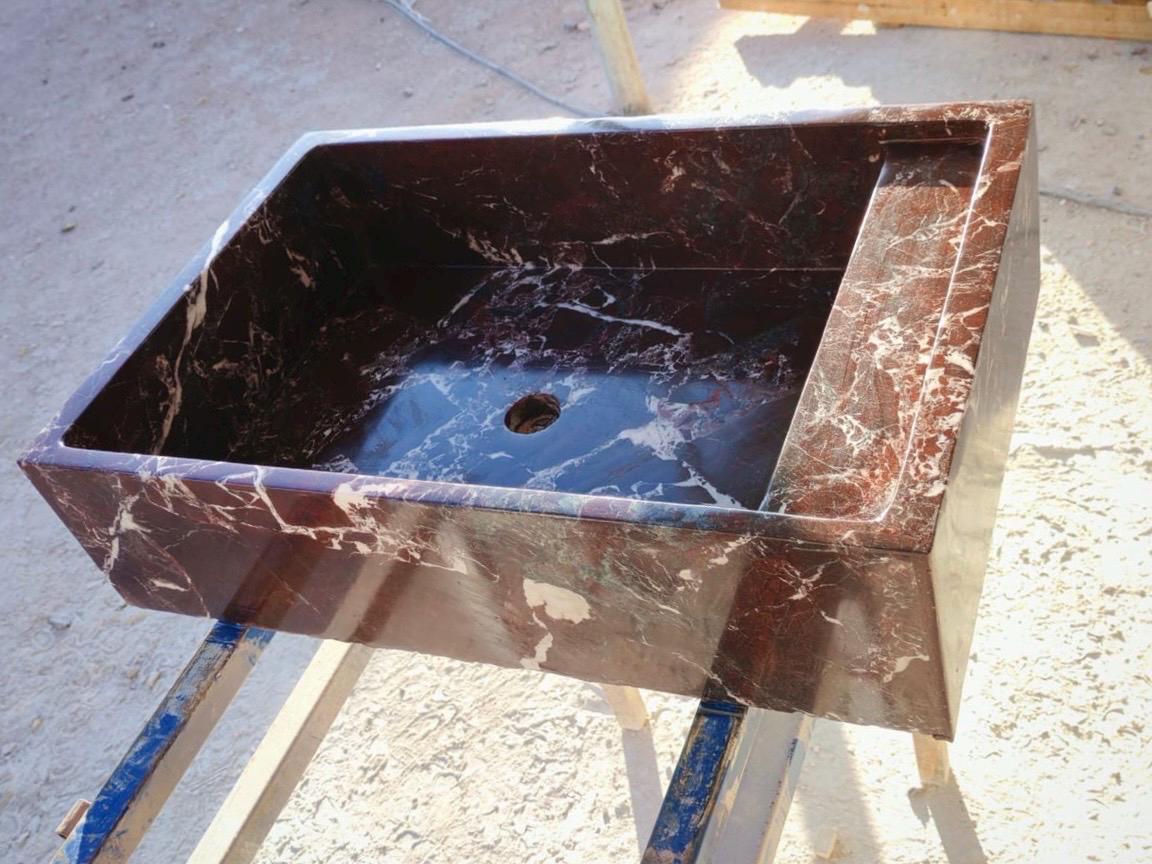 Red Marble Vessel Sink | Handmade Rectangular Bathroom Basin 5