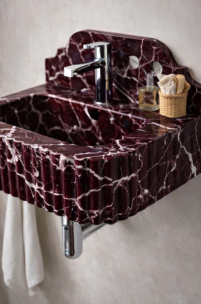 Red Lepanto Marble Wall-Mounted Sink | Handmade Custom Stone Washbasin 3