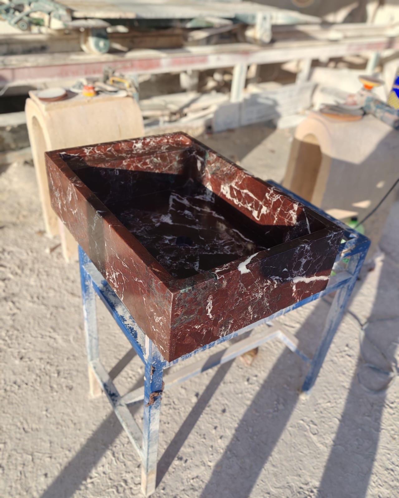 Red Marble Vessel Sink | Handmade Rectangular Bathroom Basin