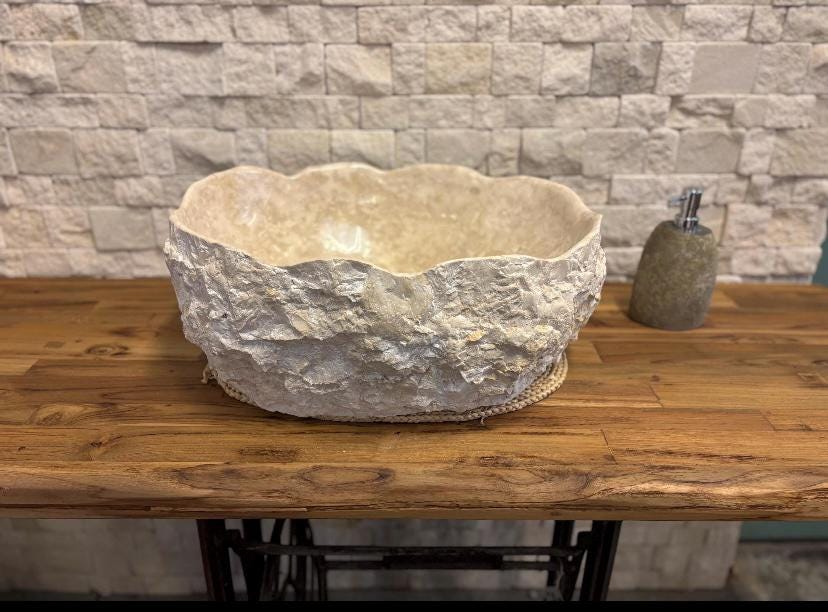 Handmade Natural Marble Sink | Raw Edge Carved Stone Basin | Unique Bathroom Art Piece 5