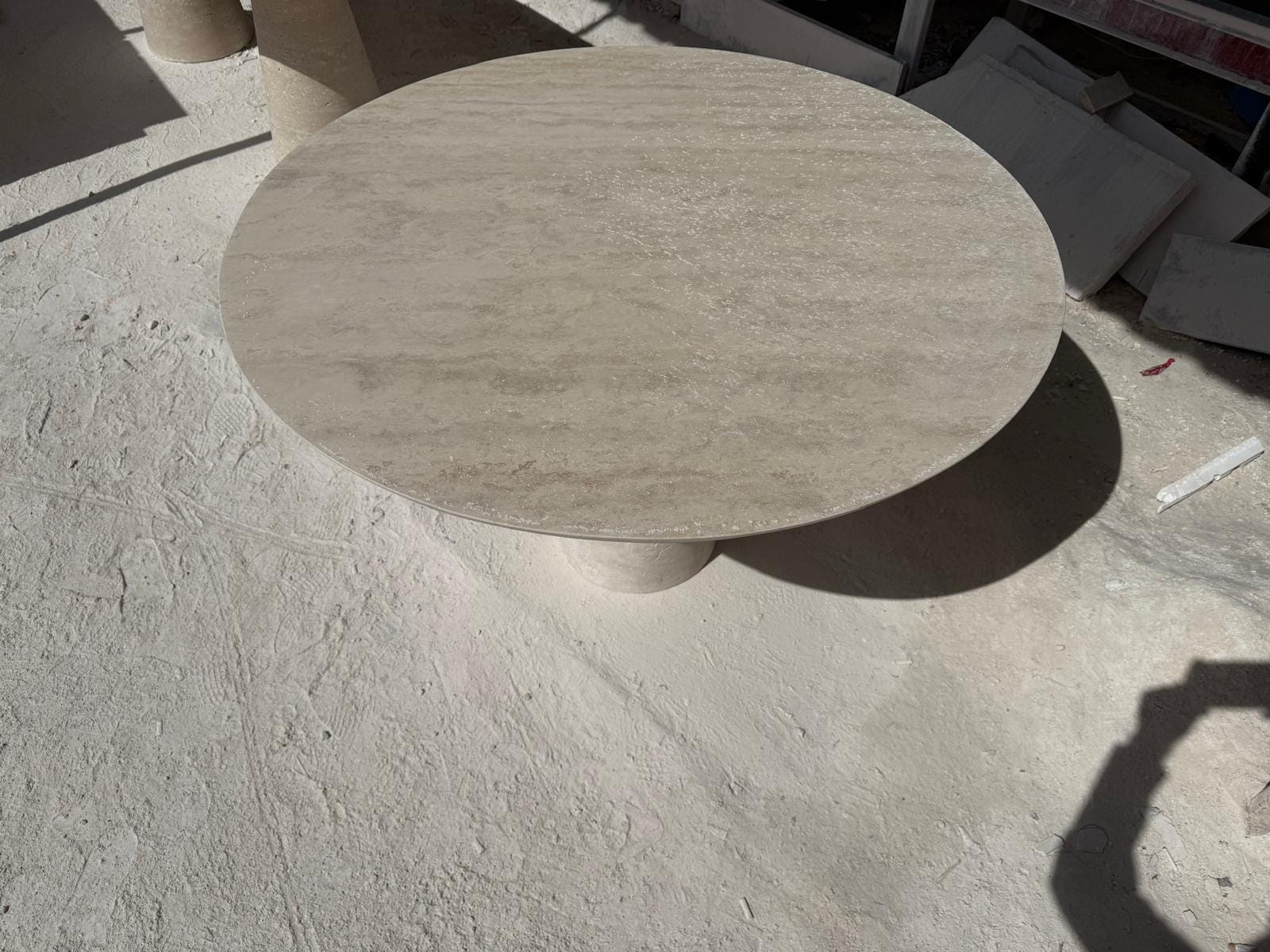 Handmade Beige Marble Dining Table: Modern Round Pedestal Base 3