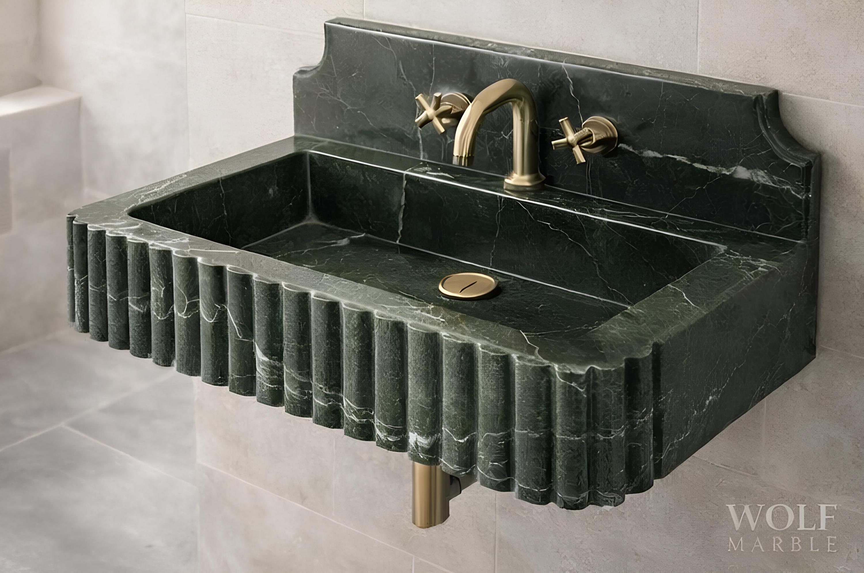 Custom Handmade Green Marble Sink – Farmhouse Style 3