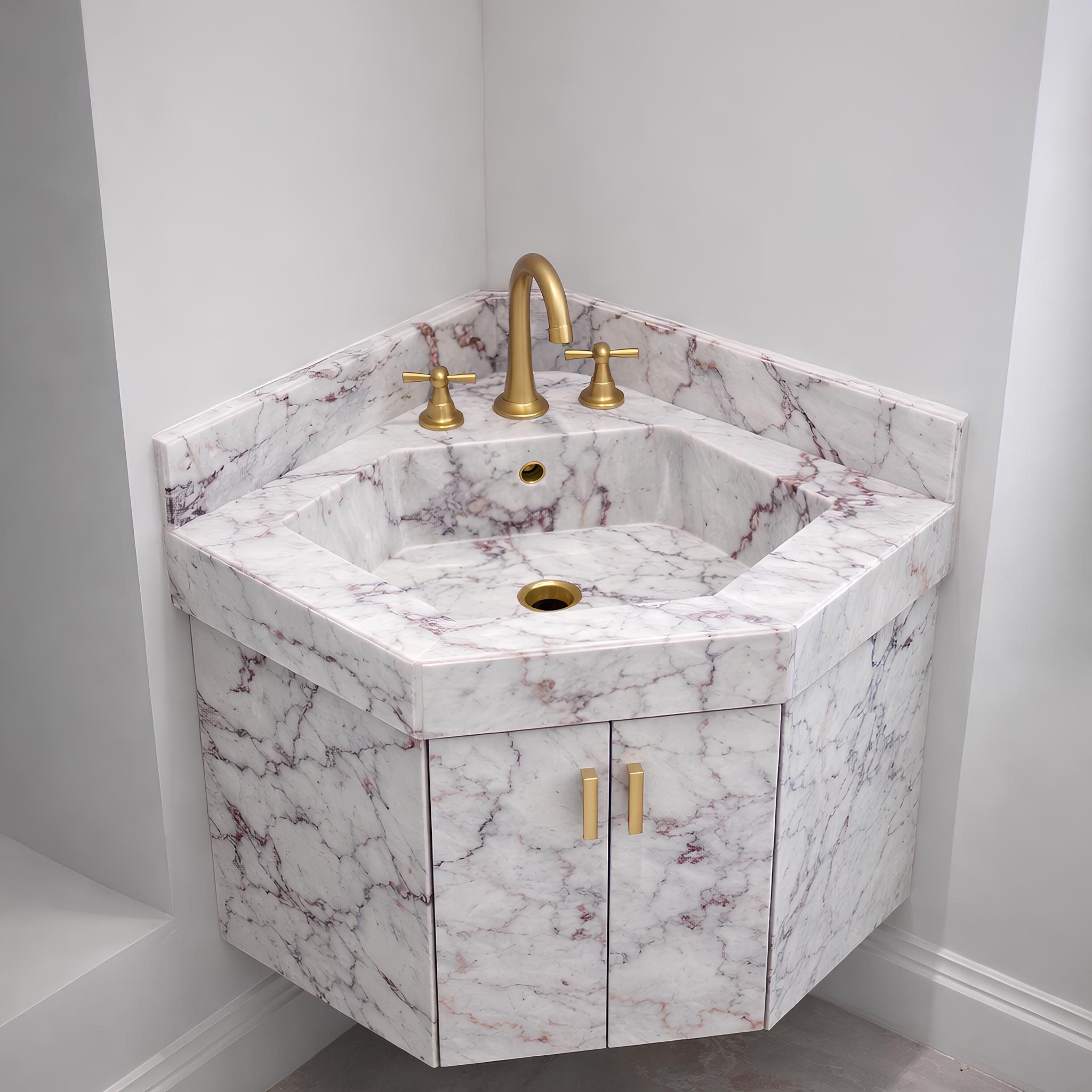 Handmade Corner Marble Sink Vanity | Space Saving Bathroom Design 4