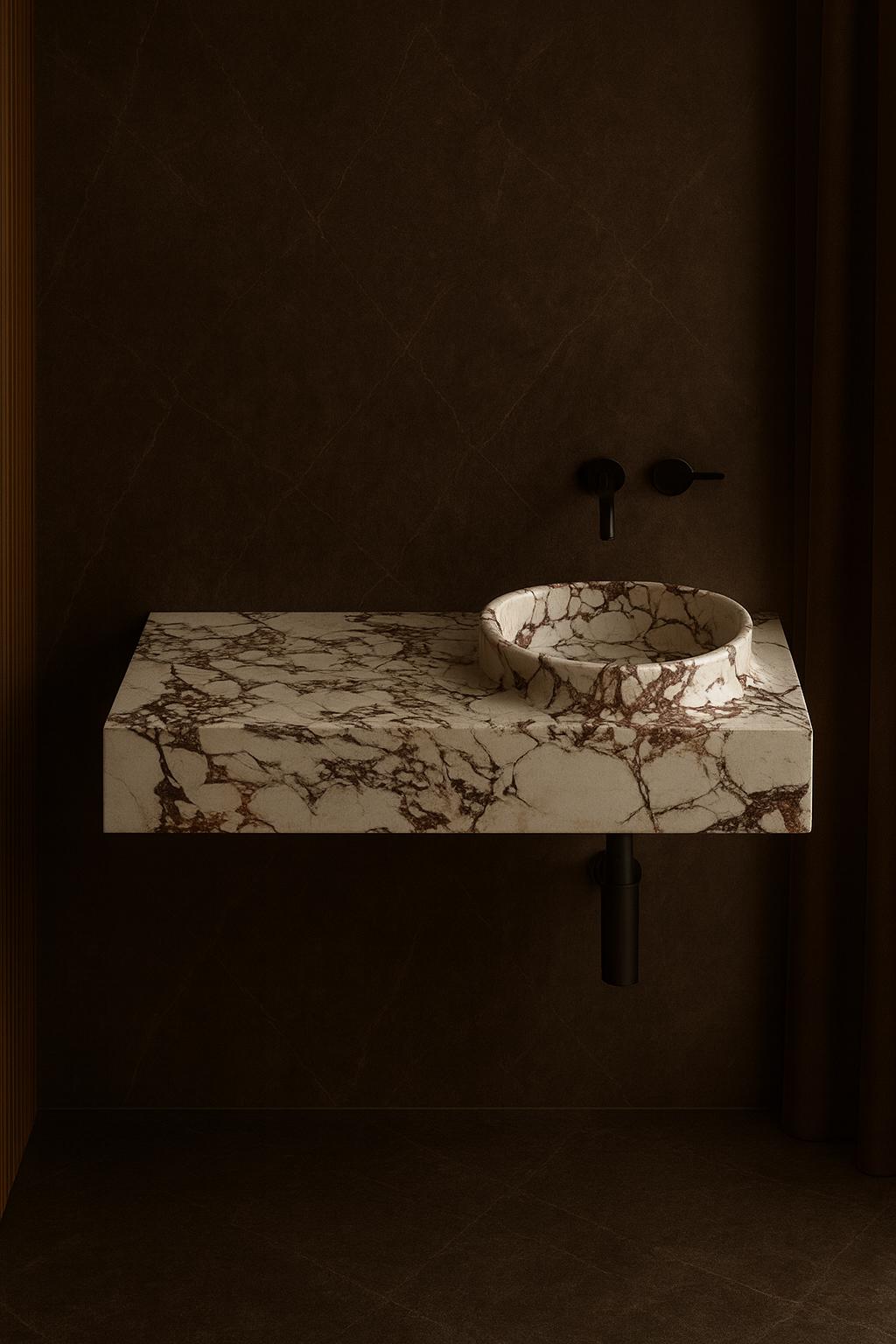 Hand-Carved Calacatta Viola Marble Sink | Luxury Wall Mount Bathroom Basin (35” x 18”) 4