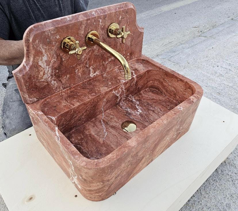 Handcrafted Pink Onyx Fluted Sink: Custom Stone Bathroom Basin 2