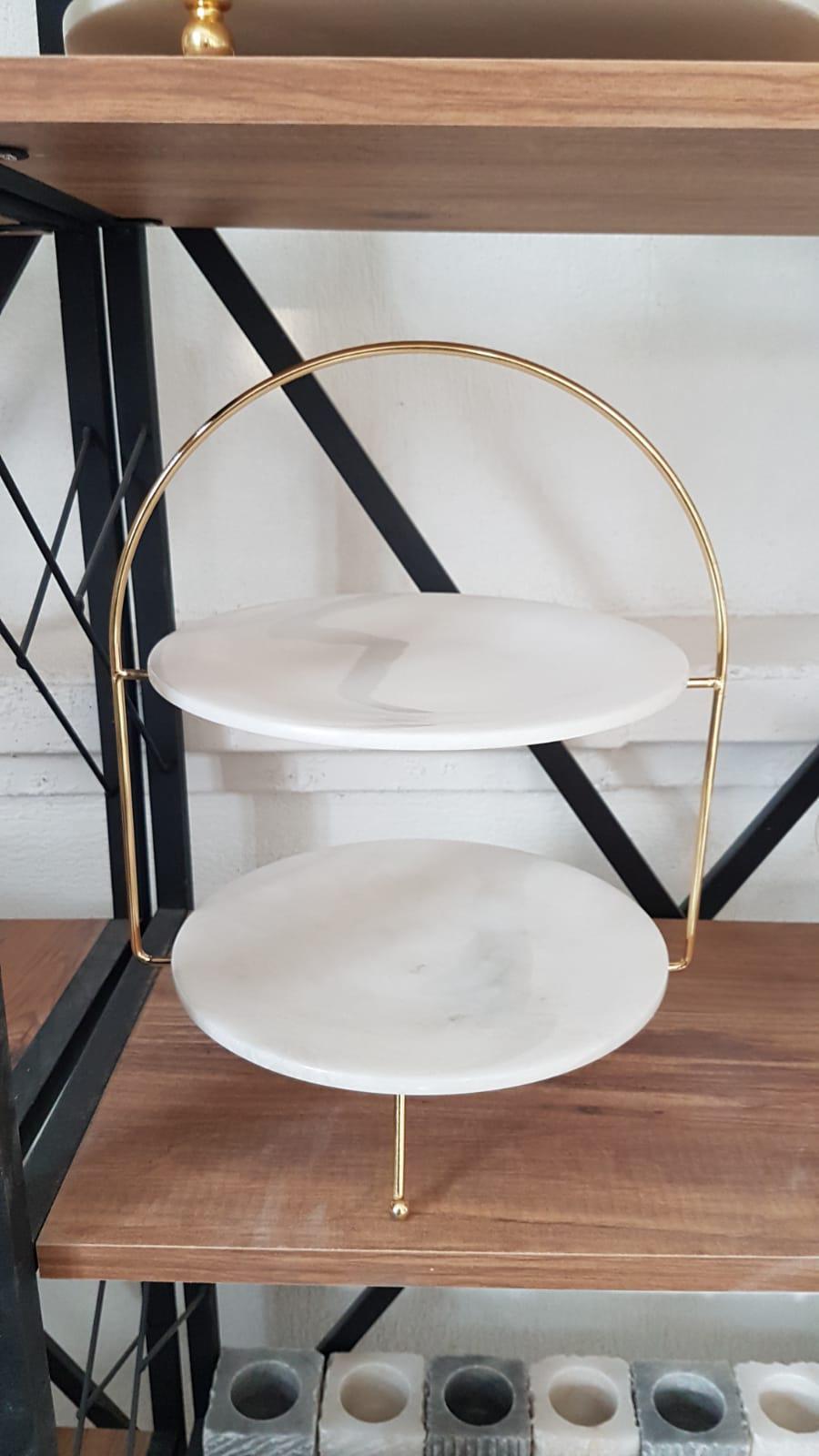 Handmade White Marble Cake Stand | Gold Metal Frame Dessert Display Accessories 2