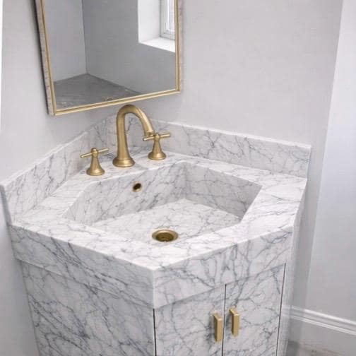 Handmade Carrara Marble Corner Sink Vanity | Custom Washbasin 2
