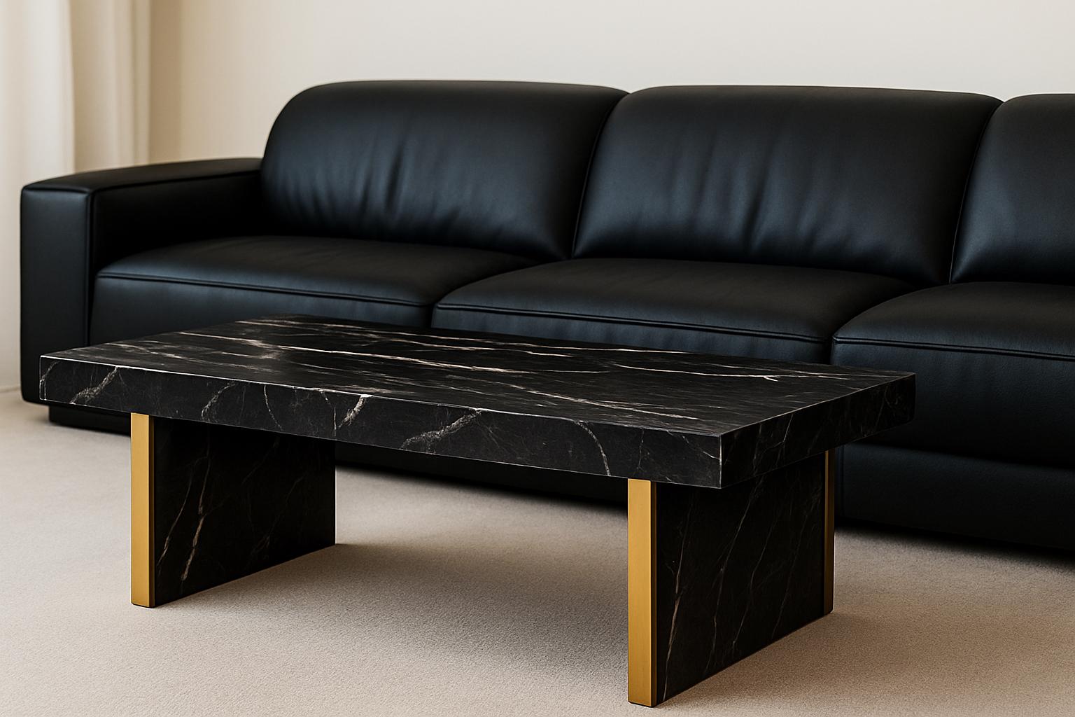Luxury Handmade Black Marble Coffee Table with Gold Legs – Modern Living Room Centerpiece 2