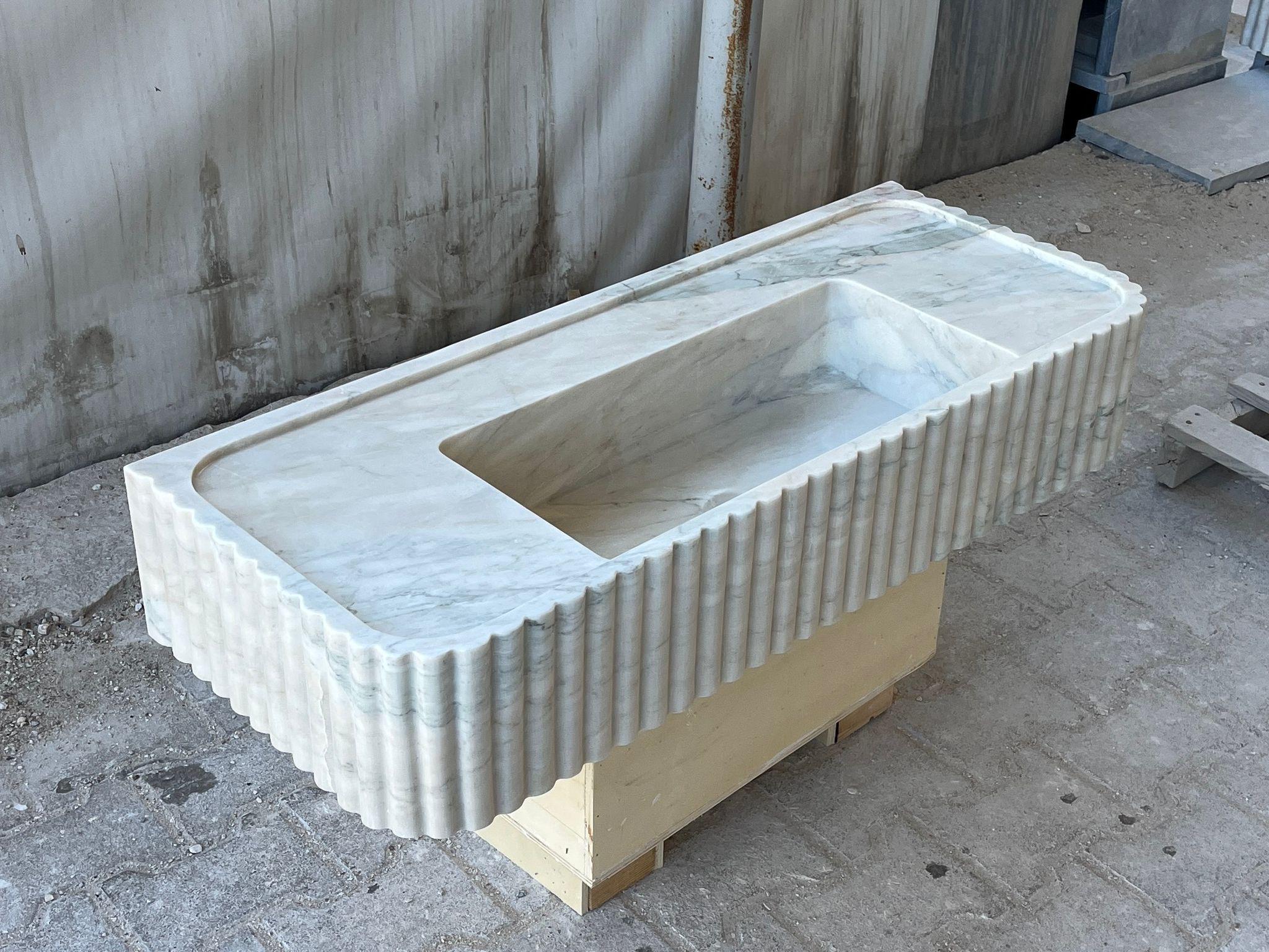 Handmade Fluted Marble Sink Vanity – Solid Stone Bathroom Washbasin 2