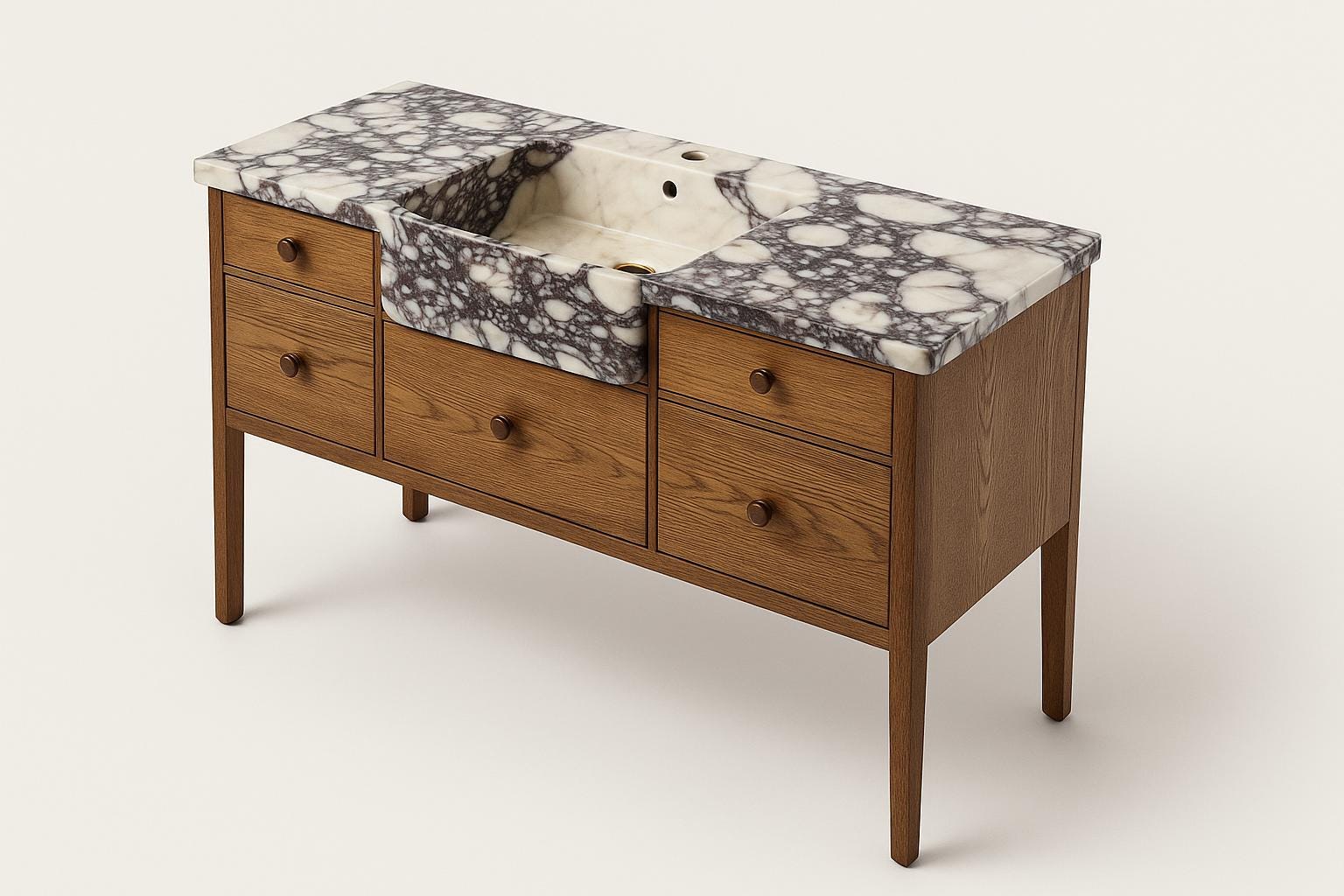 Custom Marble Sink Vanity Set – Solid Natural Afyon Marble + Wood Base | Handmade Bathroom Furniture. 3