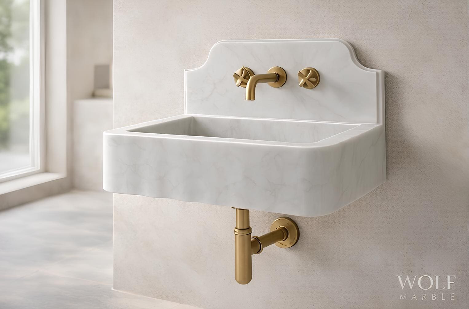 Carrara White Rectangular Marble Bathroom Sink