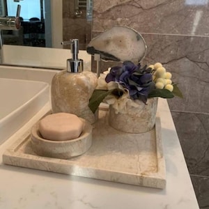 Handmade Marble Bathroom Accessory Set with Agate: Luxury Bath Decor