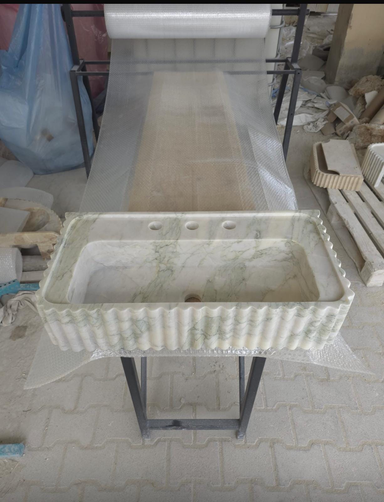 Handmade Fluted Marble Sink Vanity – Solid Stone Bathroom Washbasin 4