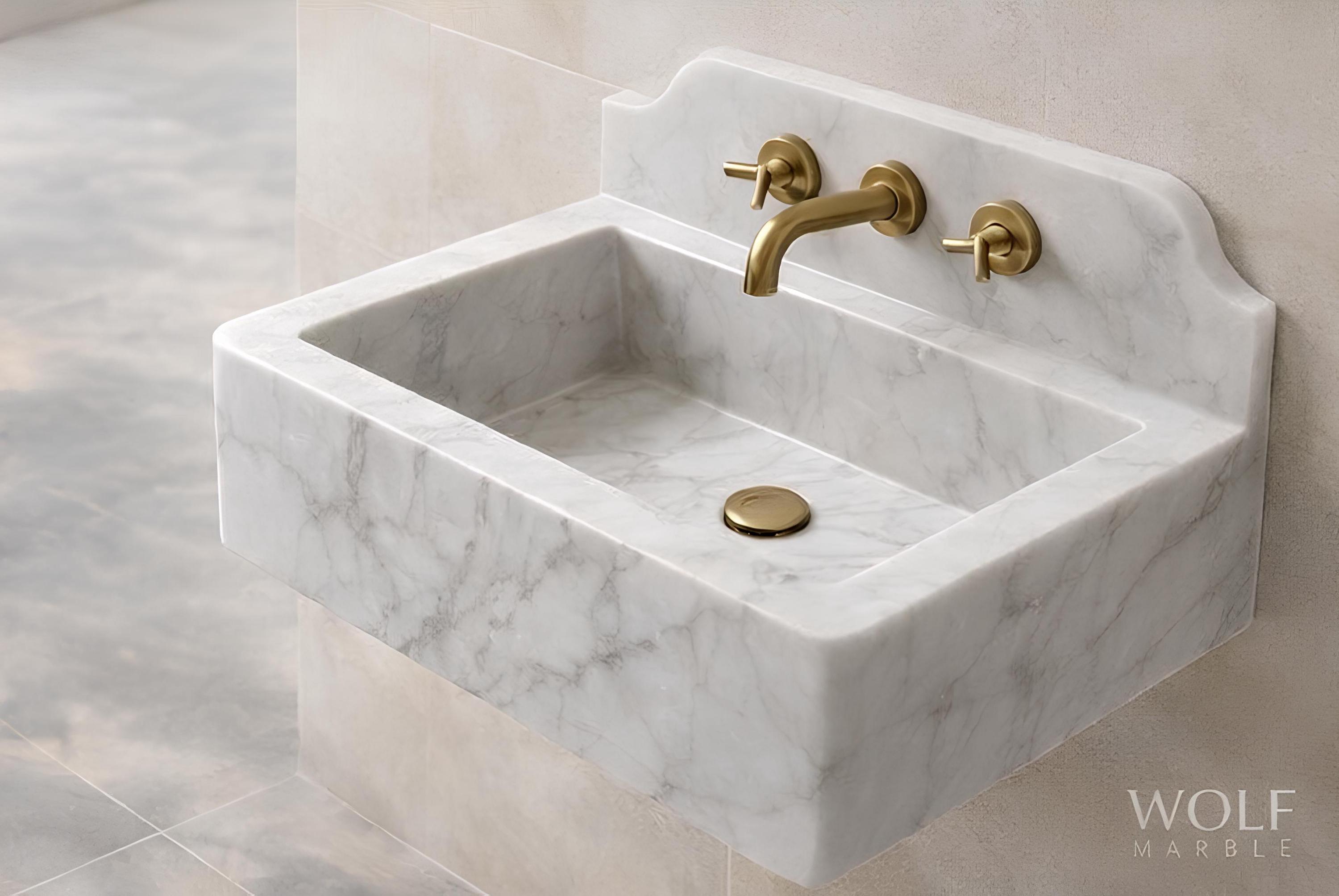 Hand-Carved White Marble Bathroom Sink | Farmhouse Style 2