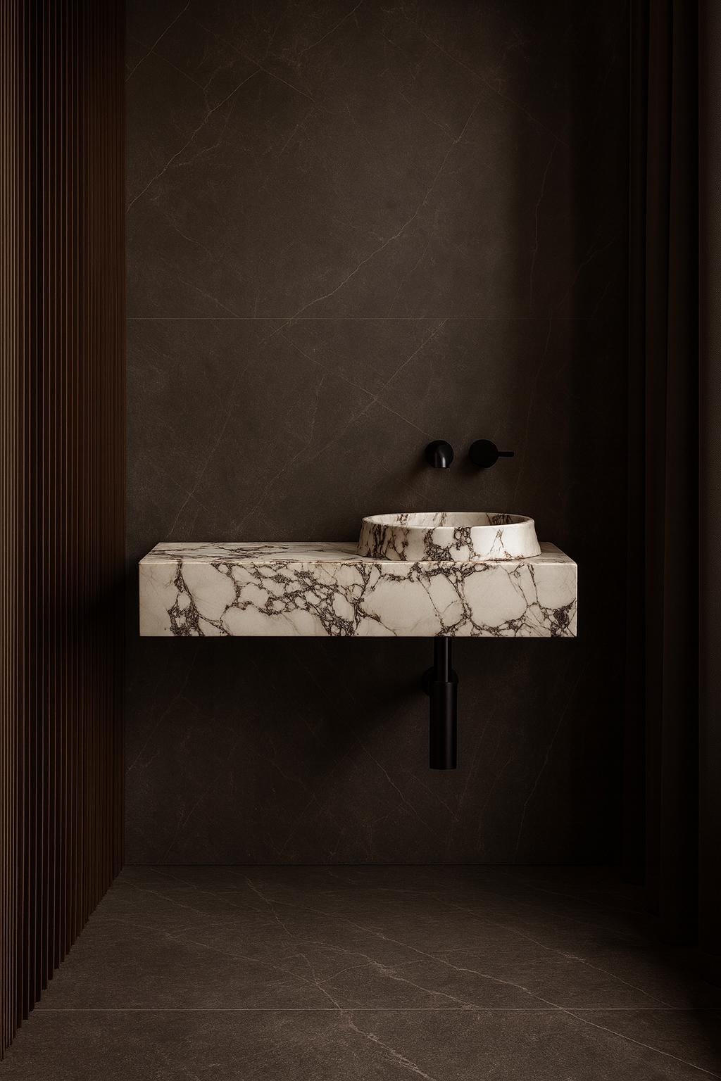 Hand-Carved Calacatta Viola Marble Sink | Luxury Wall Mount Bathroom Basin (35” x 18”)