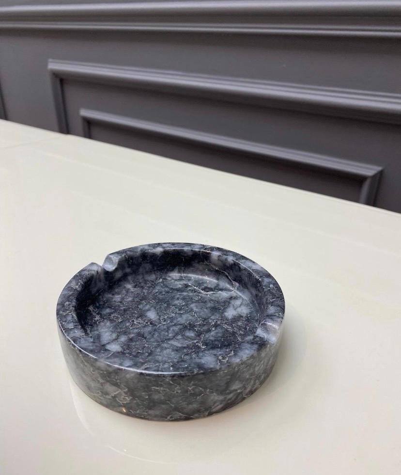 Handmade Round Marble Ashtray – Natural Stone Cigarette Holder – Gray Marble accessories