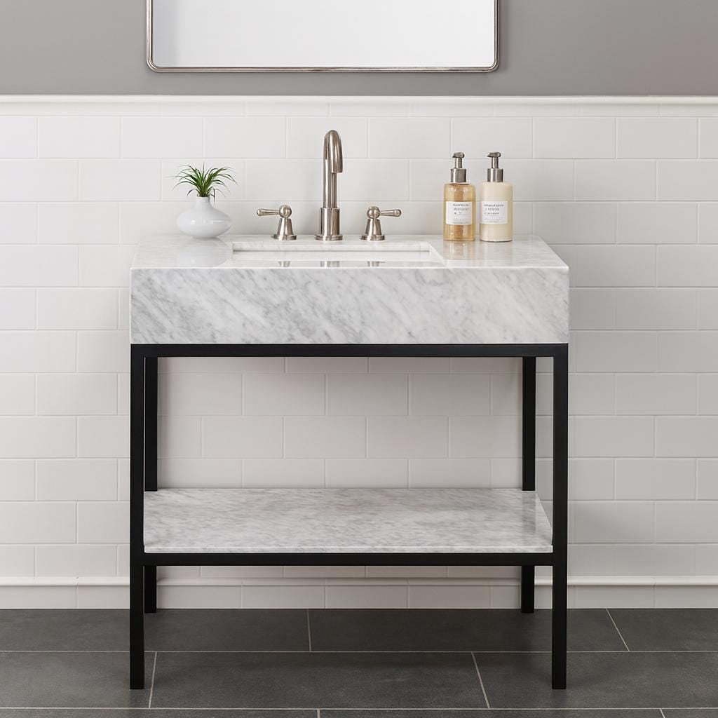 Handmade Marble Vanity Sink with Metal Legs: Modern Bathroom Console