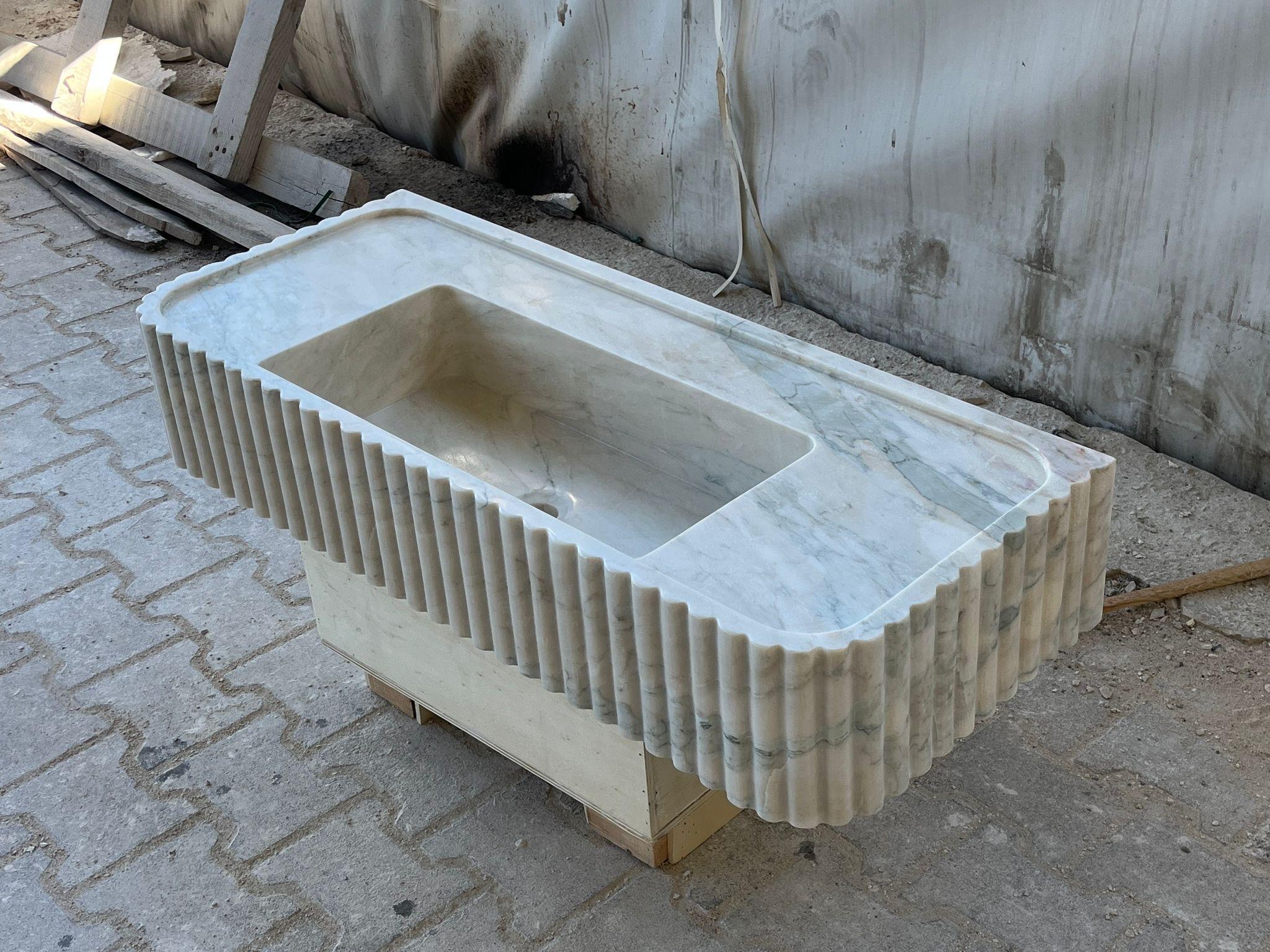Handmade Fluted Marble Sink Vanity – Solid Stone Bathroom Washbasin 3