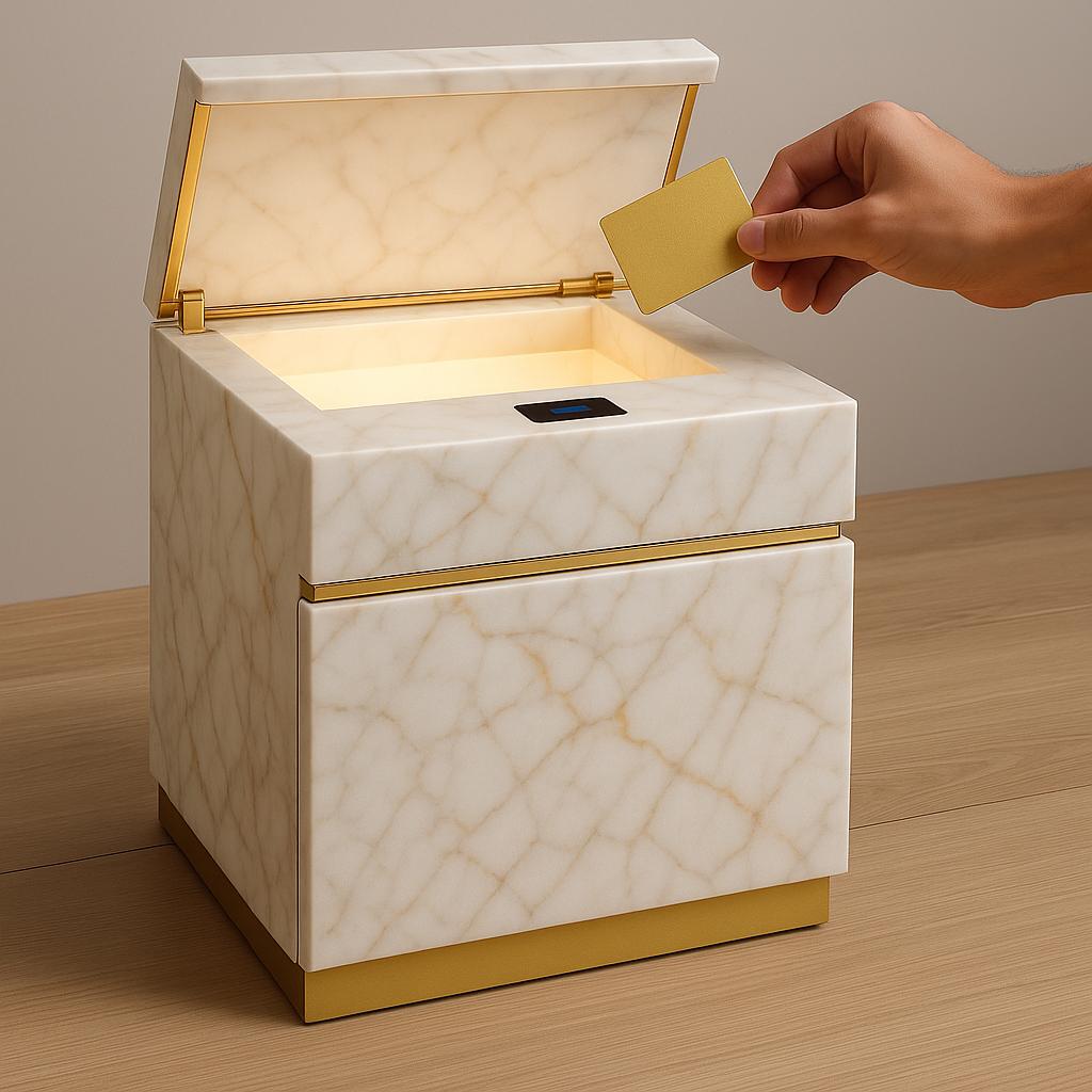 Luxury Smart Marble Nightstand – Calacatta Gold | RFID Card Lock | Hidden LED Compartment