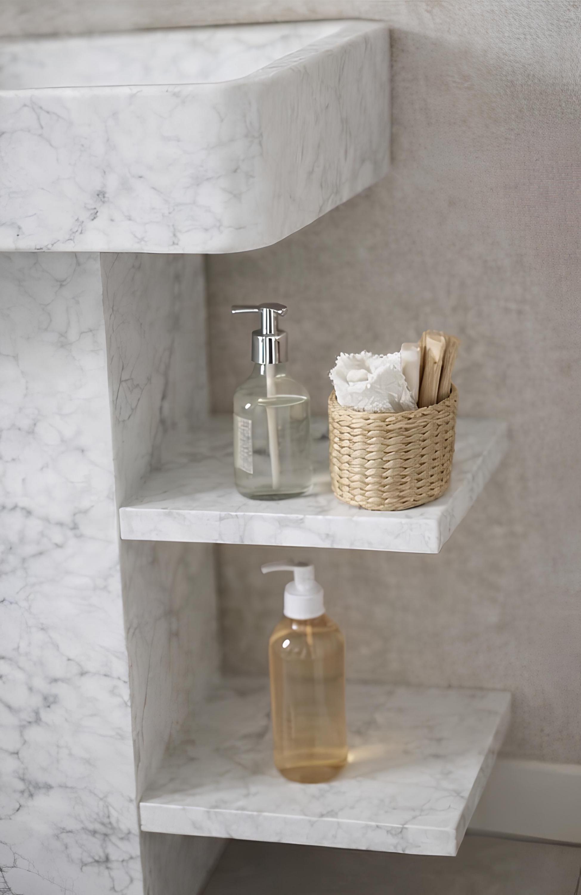 Calacatta Viola Marble Pedestal Sink | Handmade Bathroom Washbasin with Shelves 3