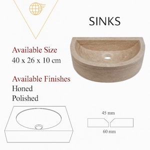 Handmade Marble Sink – Half Round Vessel Basin – Natural Stone Bathroom Vanity – 40x26 cm