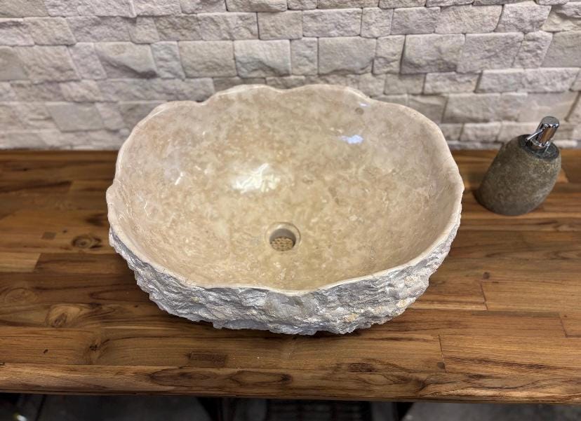 Handmade Natural Marble Sink | Raw Edge Carved Stone Basin | Unique Bathroom Art Piece