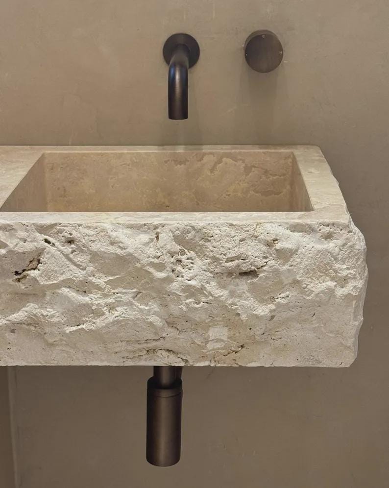Handcrafted Natural Stone Sink | Rough Edge Rectangular Basin | Rustic Bathroom Vanity | WT Marble Design 2