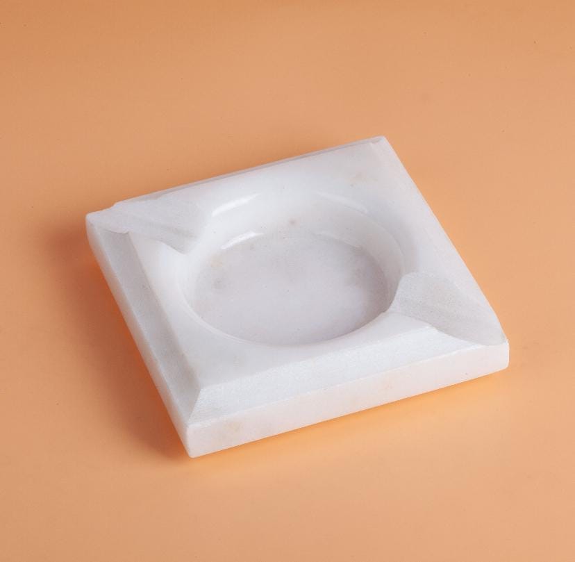 Handmade White Marble Ashtray – Square, Minimalist Home Decor accessories 3