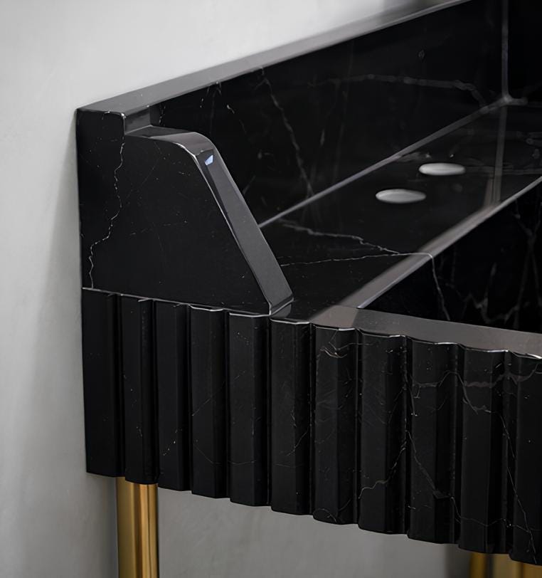 Handmade Nero Marquina  Afyon Marble Sink: Fluted Stone Basin with Brass Legs. 5