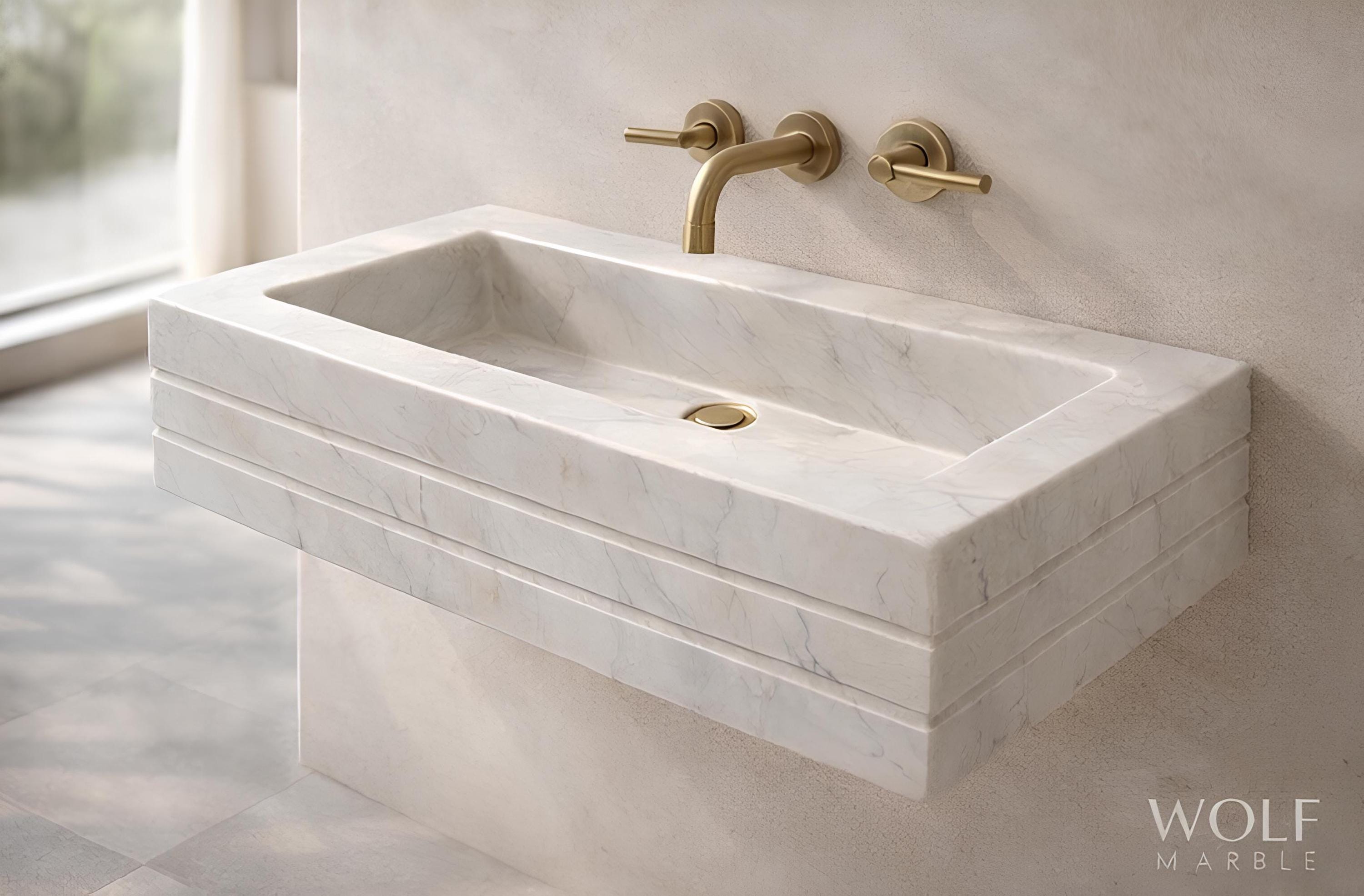 Handmade White Marble Sink – Ribbed Vanity Basin, Custom Size 2