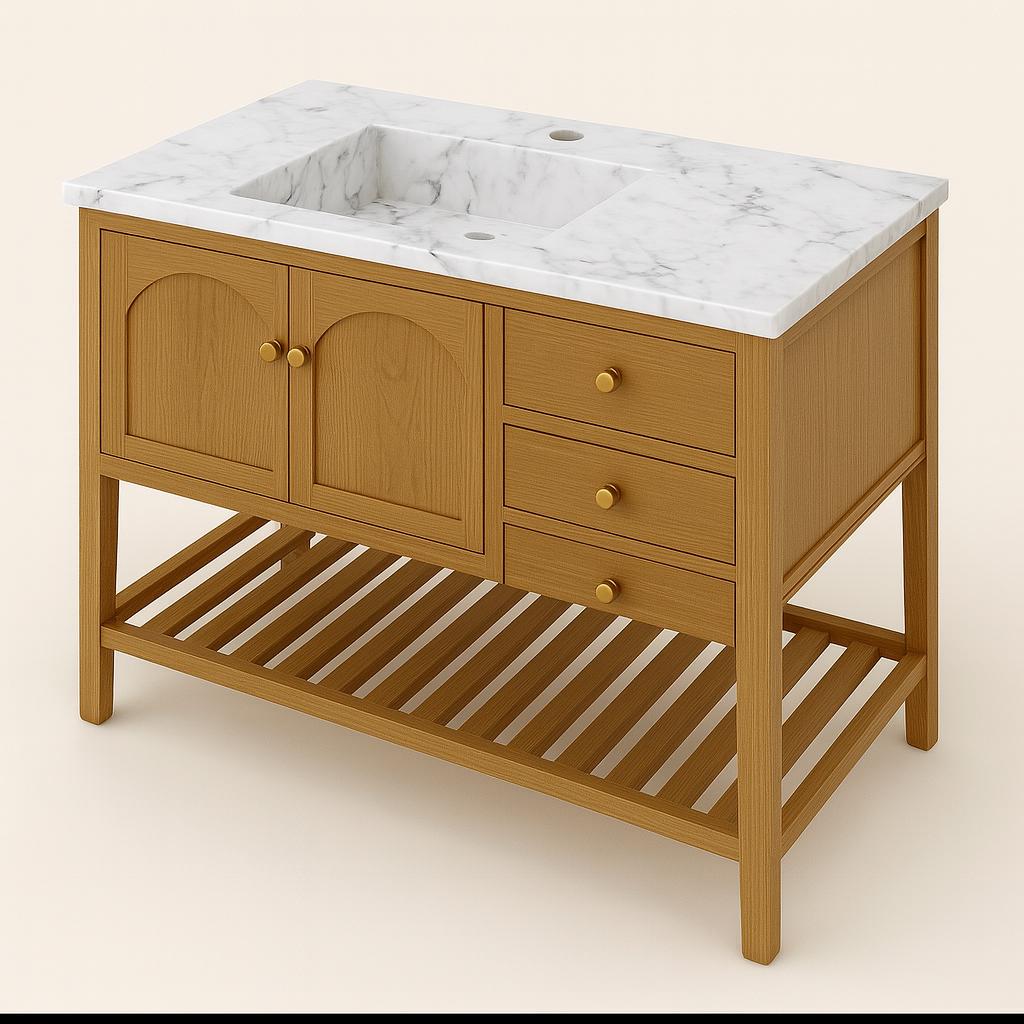 Handmade Marble Top Sink Vanity – Solid Wood Bathroom Cabinet 2