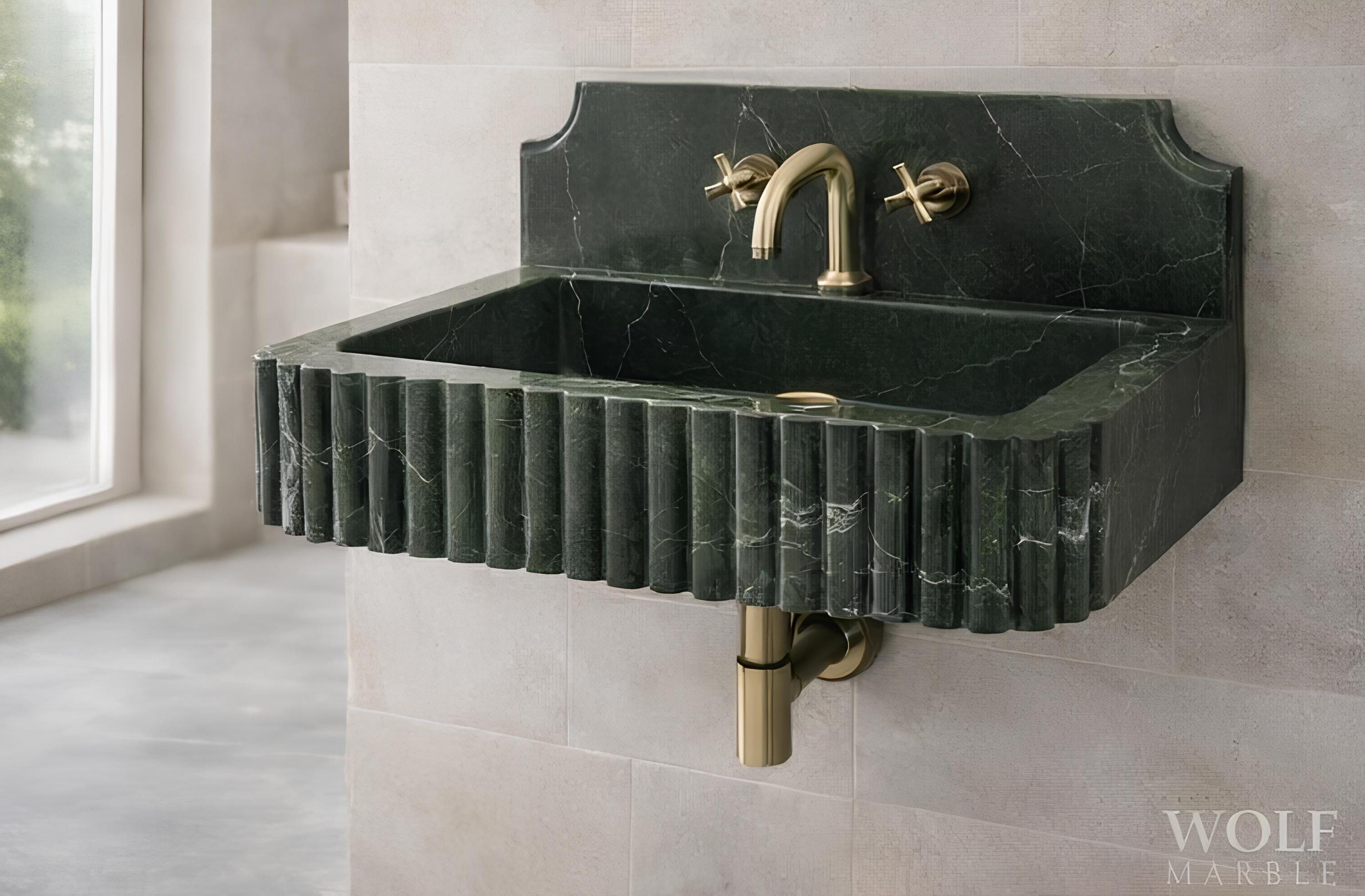 Custom Handmade Green Marble Sink – Farmhouse Style 2