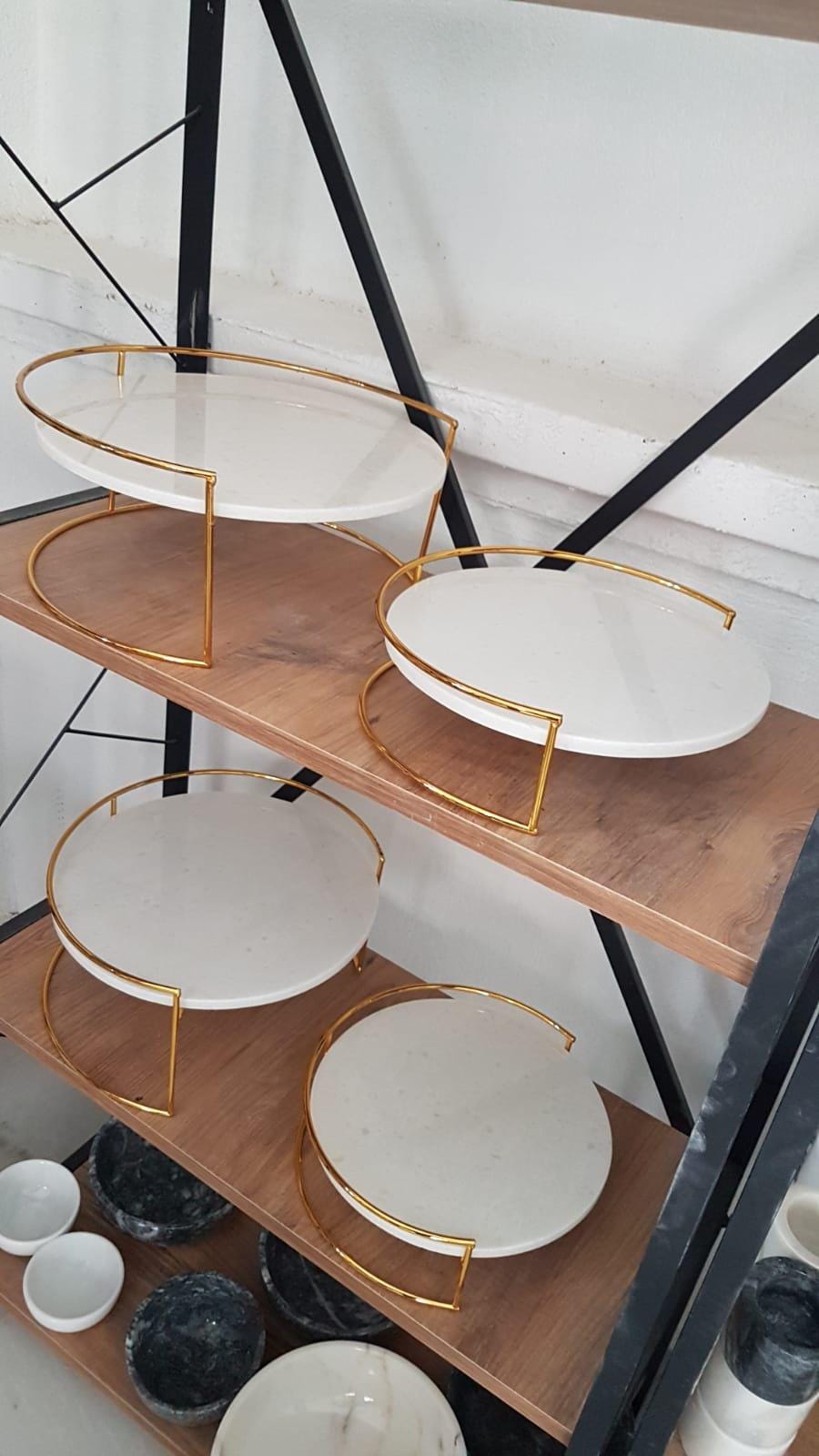 Handmade White Marble Cake Stand | Gold Metal Frame Dessert Display Accessories 3