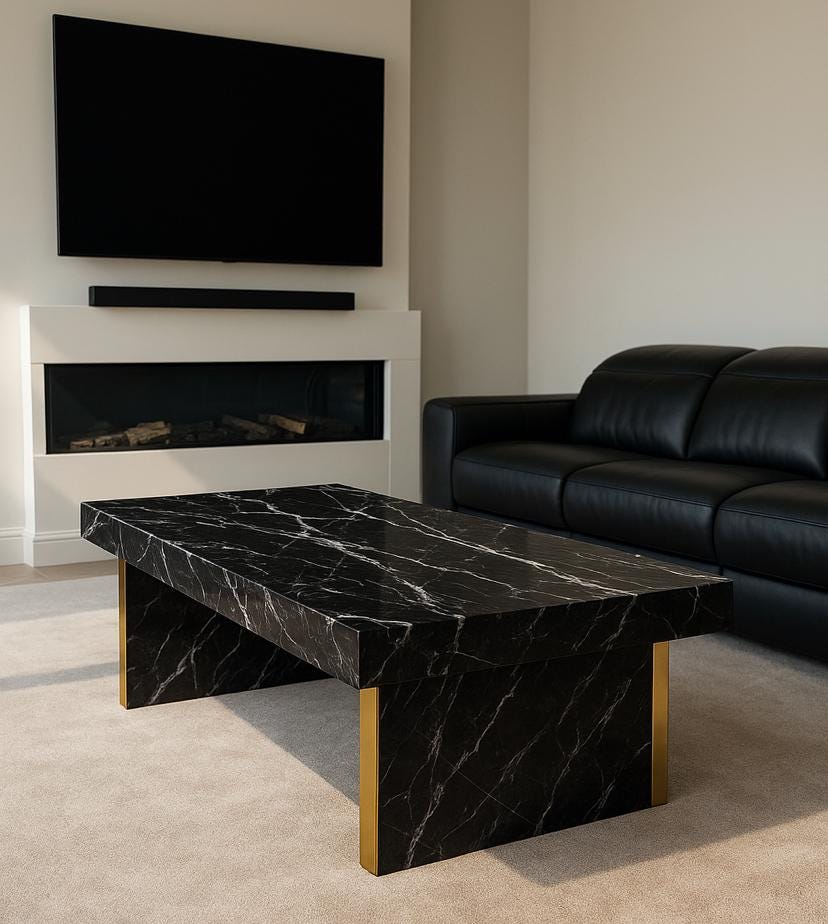 Luxury Handmade Black Marble Coffee Table with Gold Legs – Modern Living Room Centerpiece