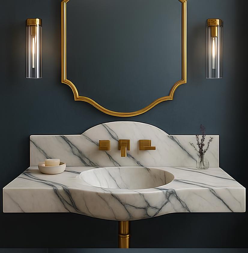 Handcrafted Calacatta Marble Wall-Mount Sink – Luxury Bathroom Vanity Basin (36” x 18” x 8”)