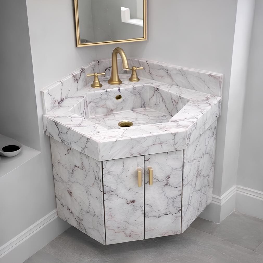 Handmade Corner Marble Sink Vanity | Space Saving Bathroom Design