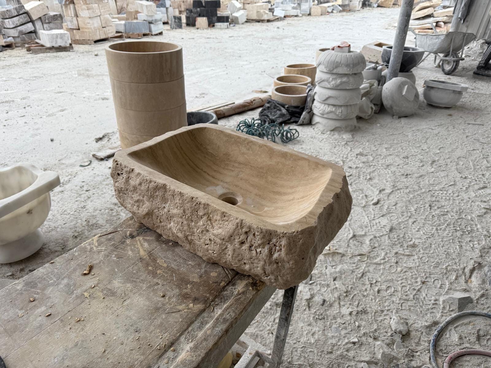 Rustic Handmade Travertine Stone Sink – Natural Rough Edge Rectangular Marble Basin 5