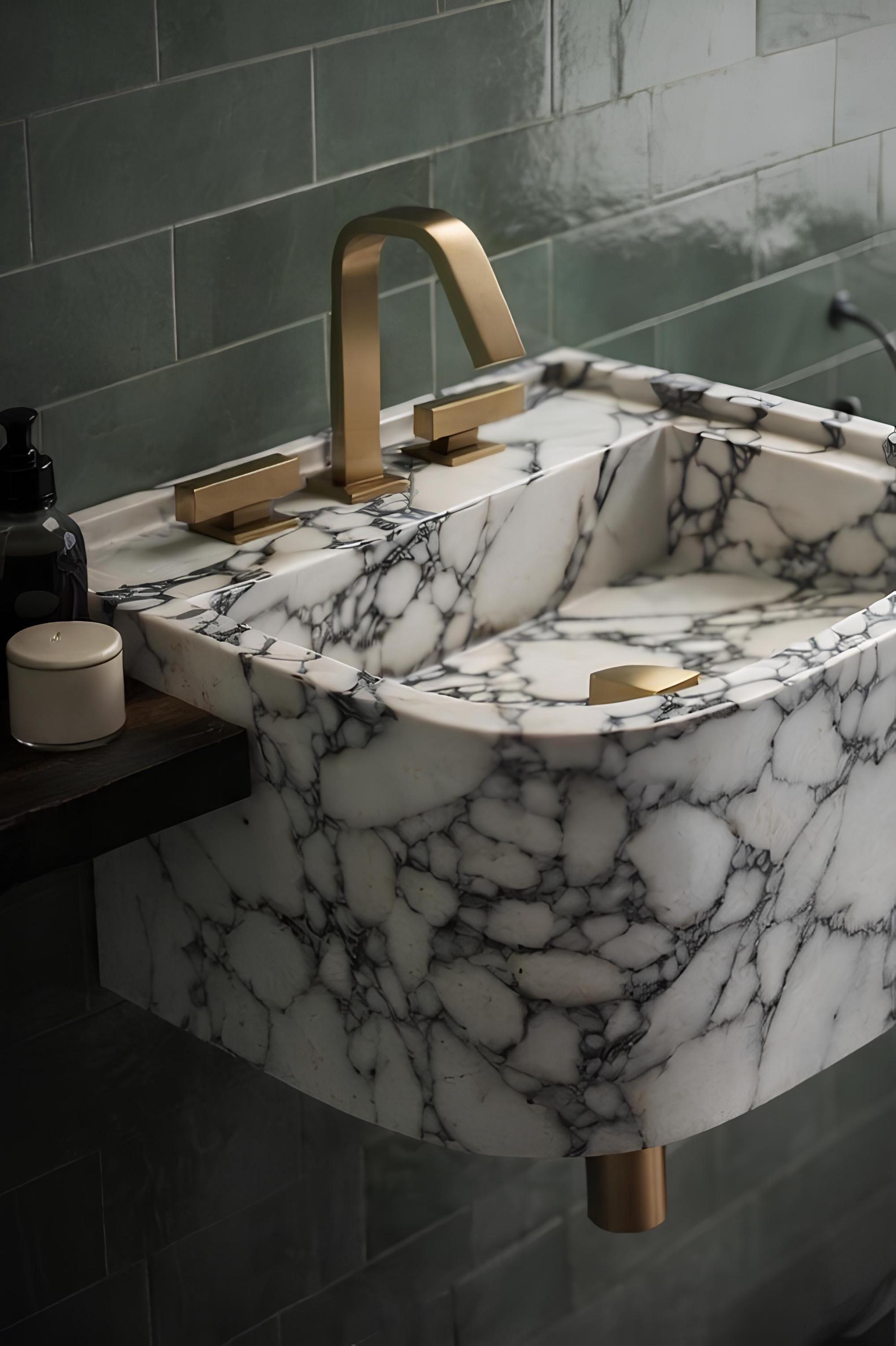 Luxury Calacatta Viola Marble Wall-Mount Sink | Modern Solid Stone Vanity Basin, Custom Size 3