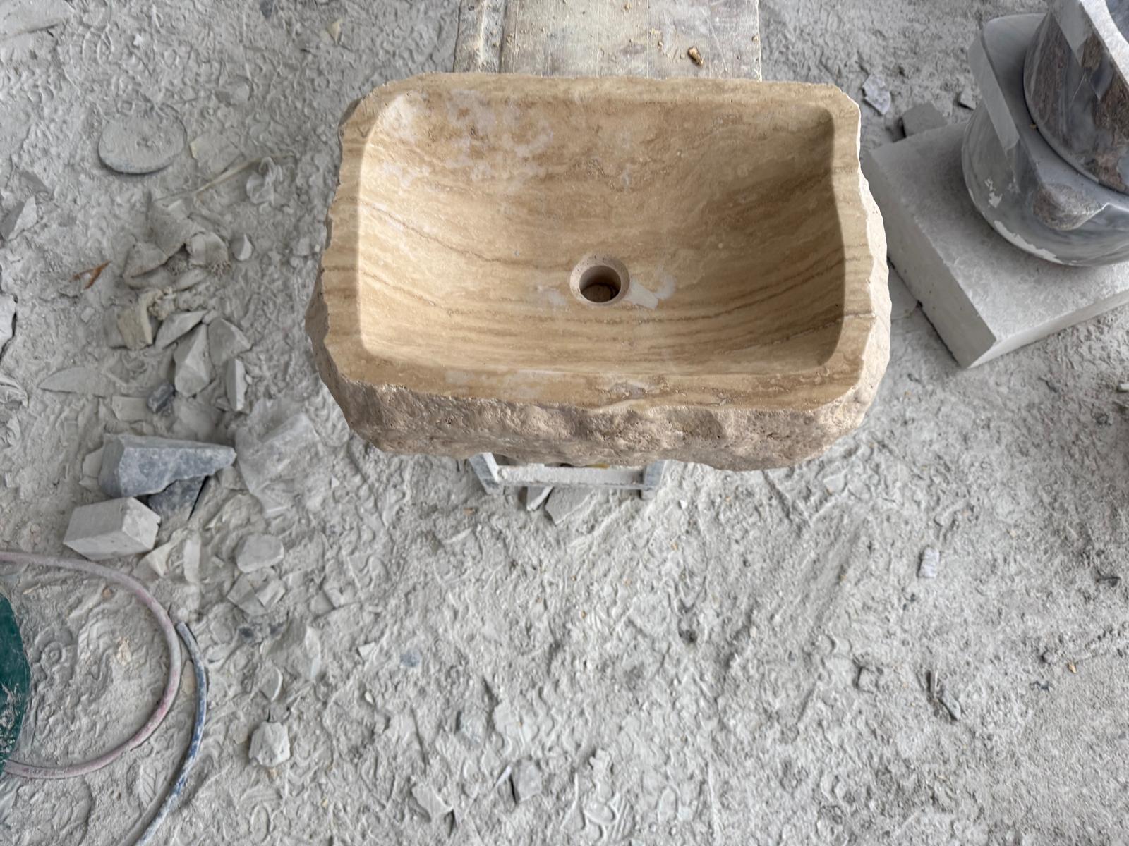 Rustic Handmade Travertine Stone Sink – Natural Rough Edge Rectangular Marble Basin 3