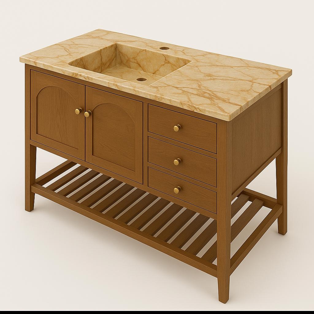 Handmade Marble Top Sink Vanity – Solid Wood Bathroom Cabinet
