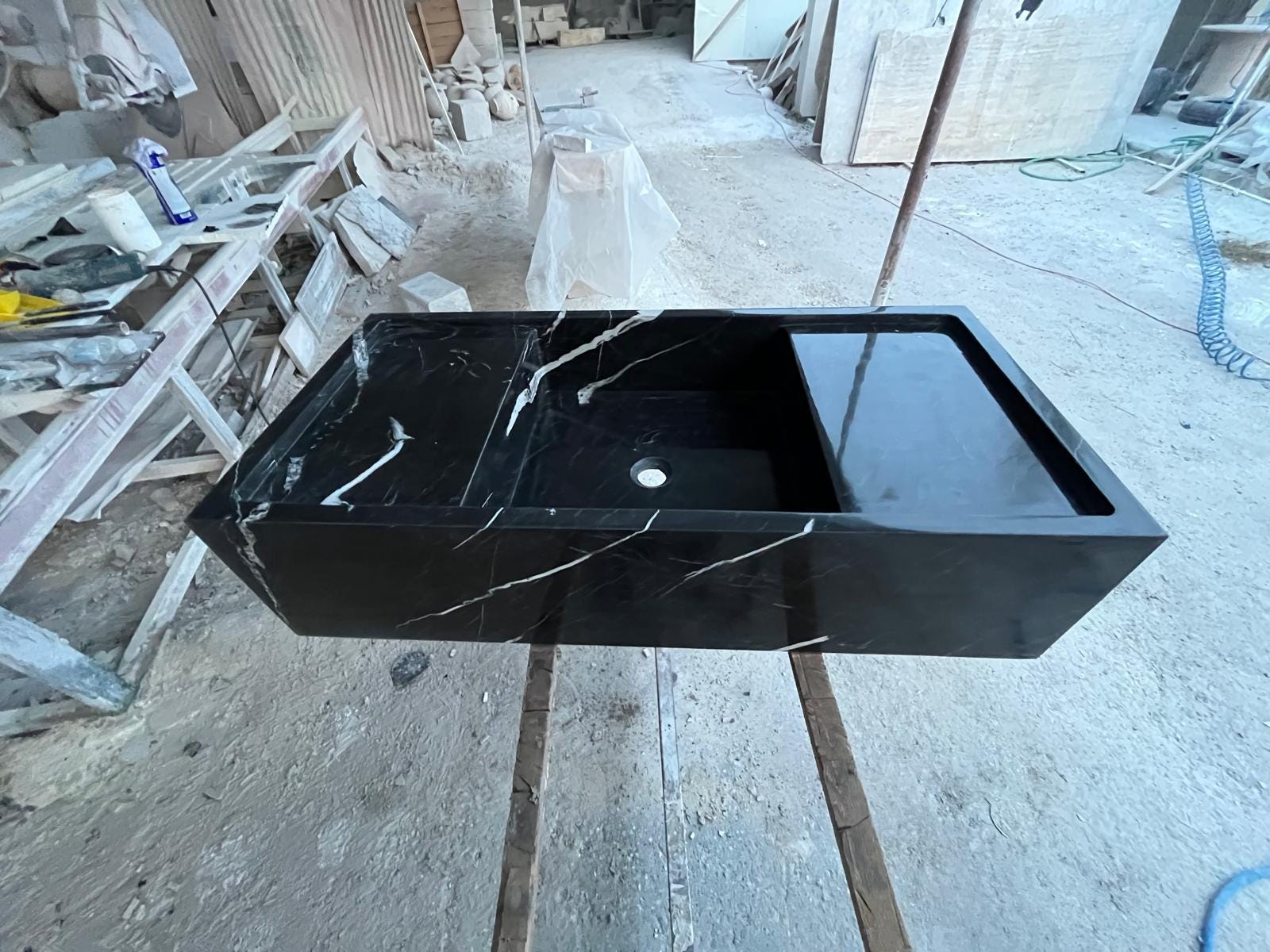 Handmade Nero Marquina Black Marble Sink | Custom Bathroom Vanity