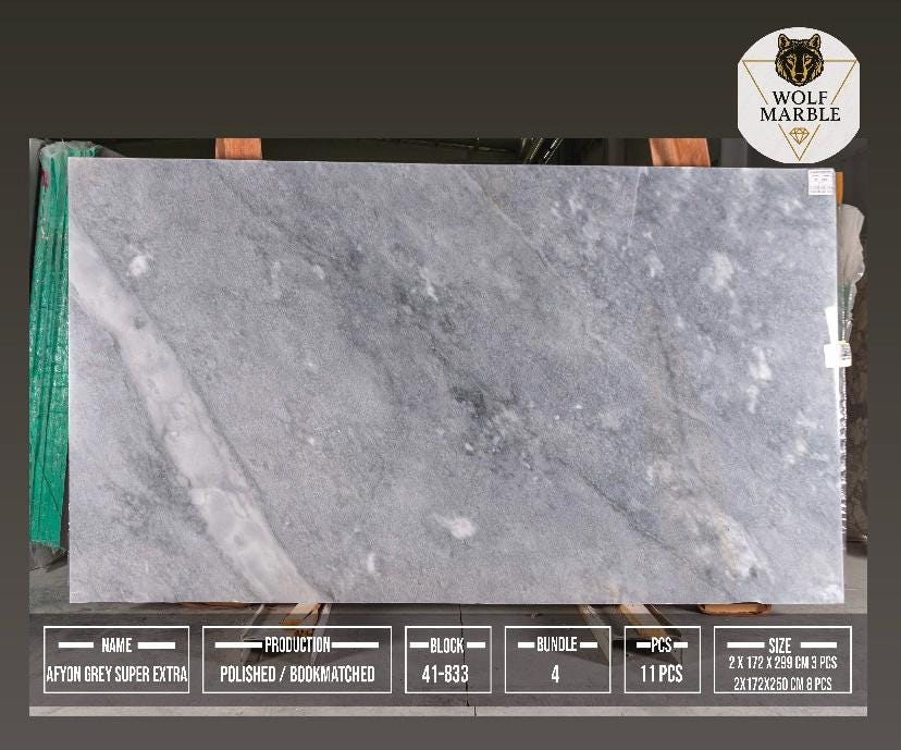 Afyon Grey Marble Slab: Polished Bookmatched Natural Stone 4
