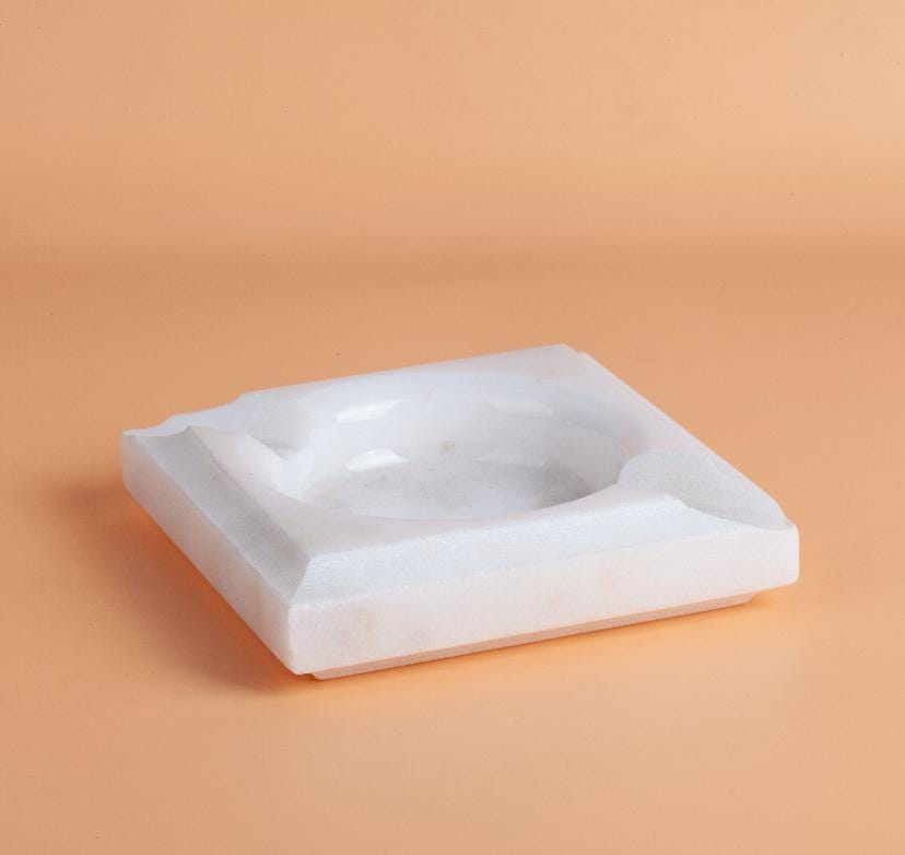 Handmade White Marble Ashtray – Square, Minimalist Home Decor accessories