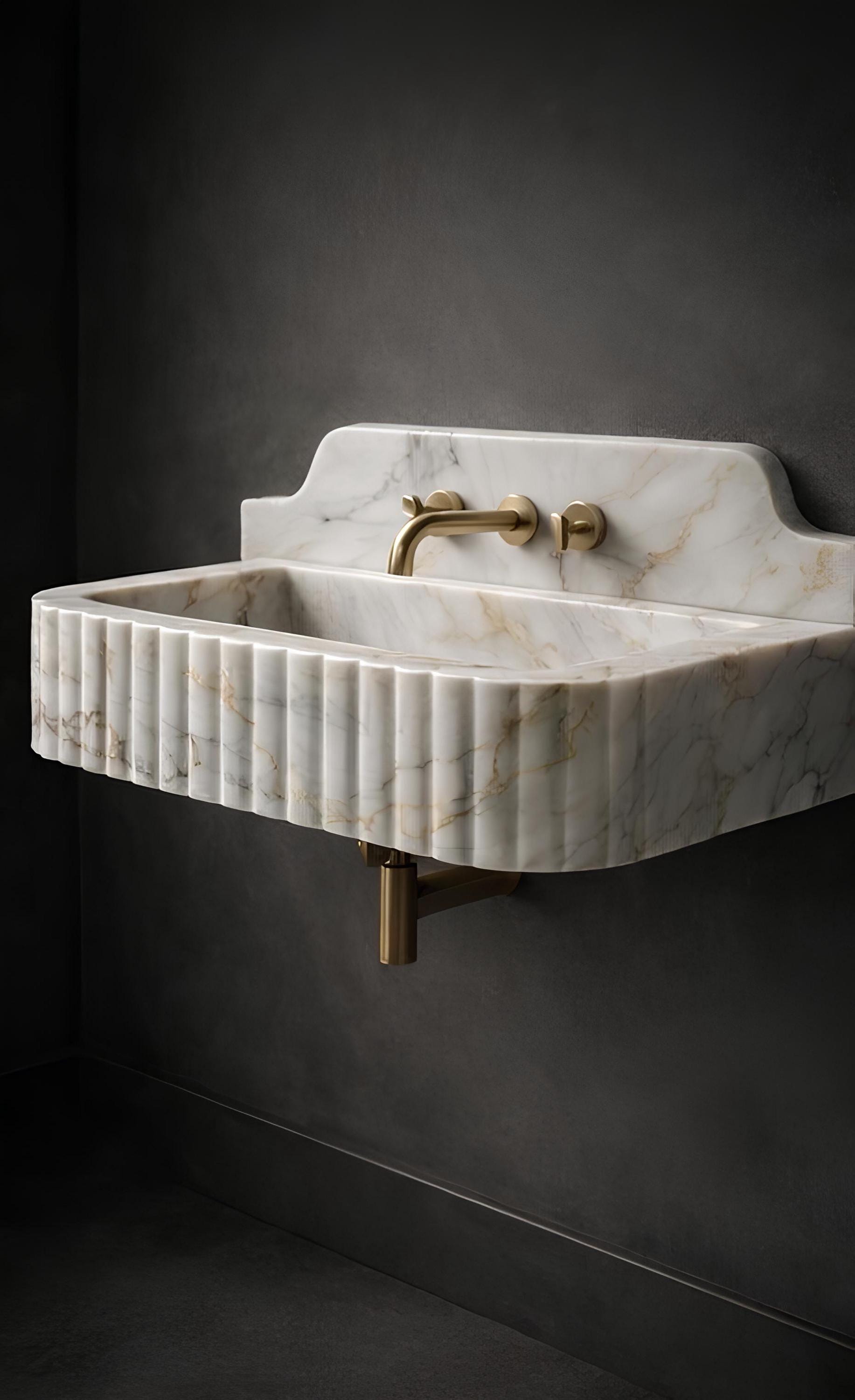 Calacatta Gold Rectangular Marble Bathroom Sink, Custom Size 2