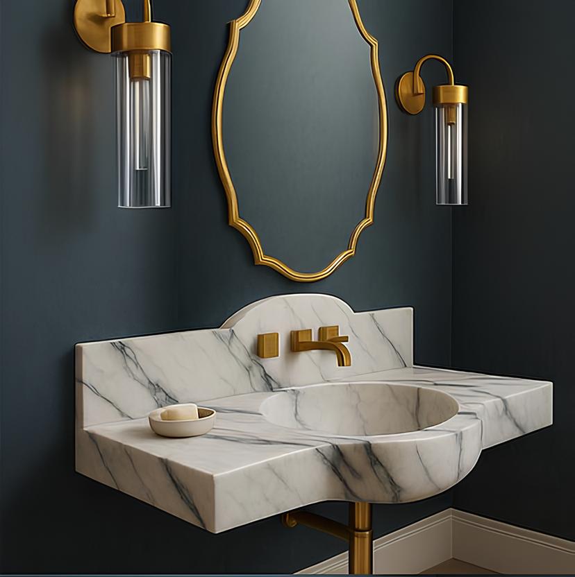 Handcrafted Calacatta Marble Wall-Mount Sink – Luxury Bathroom Vanity Basin (36” x 18” x 8”) 2