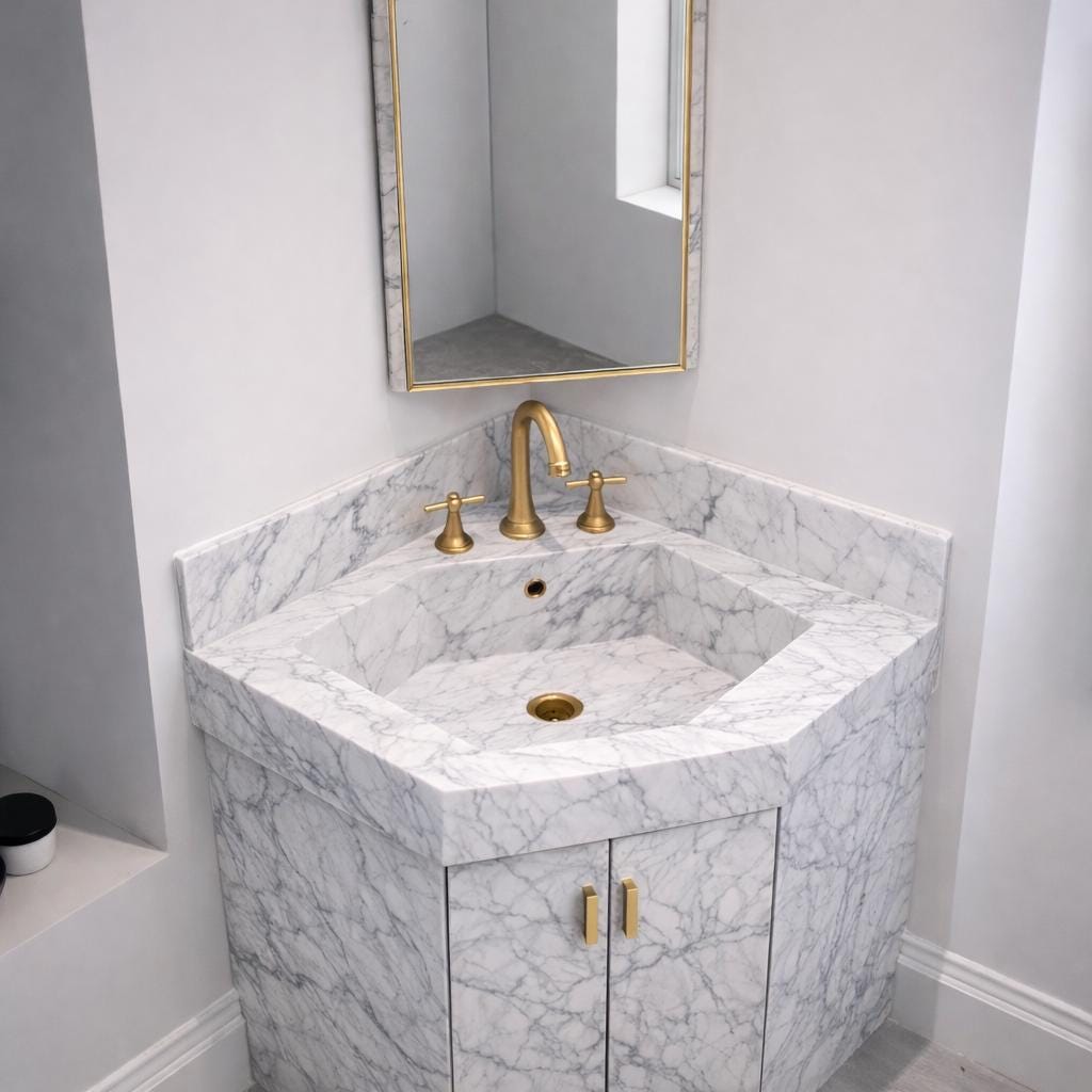 Handmade Carrara Marble Corner Sink Vanity | Custom Washbasin